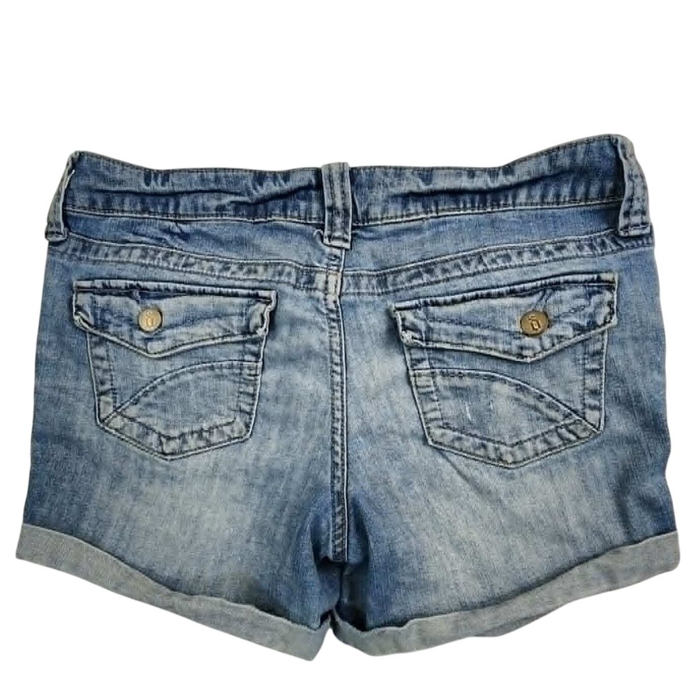 Decree Stretch Denim Cuffed Shorts Blue Low Rise Distressed Jean Shorts Size 9